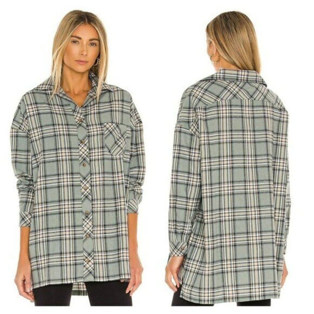 Lovers and Friends Gela Oversized Top Sage Plaid